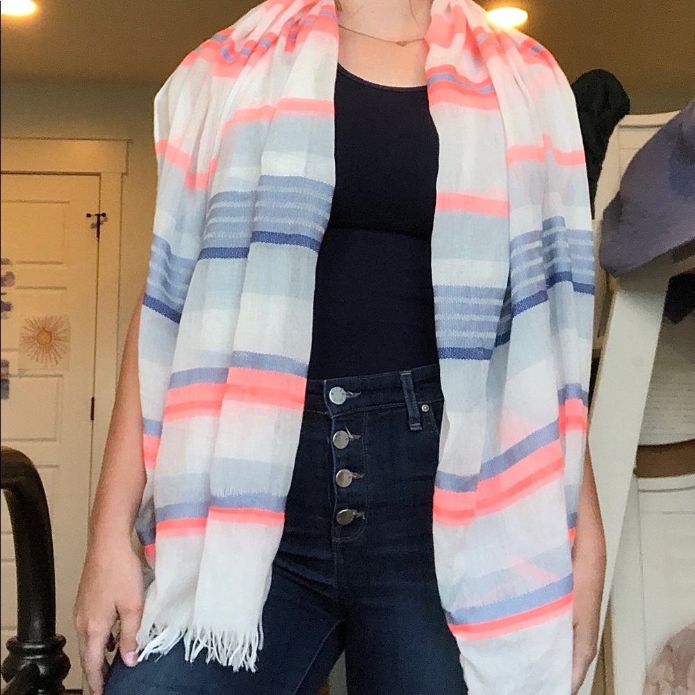 White, blue, and neon pink scarf